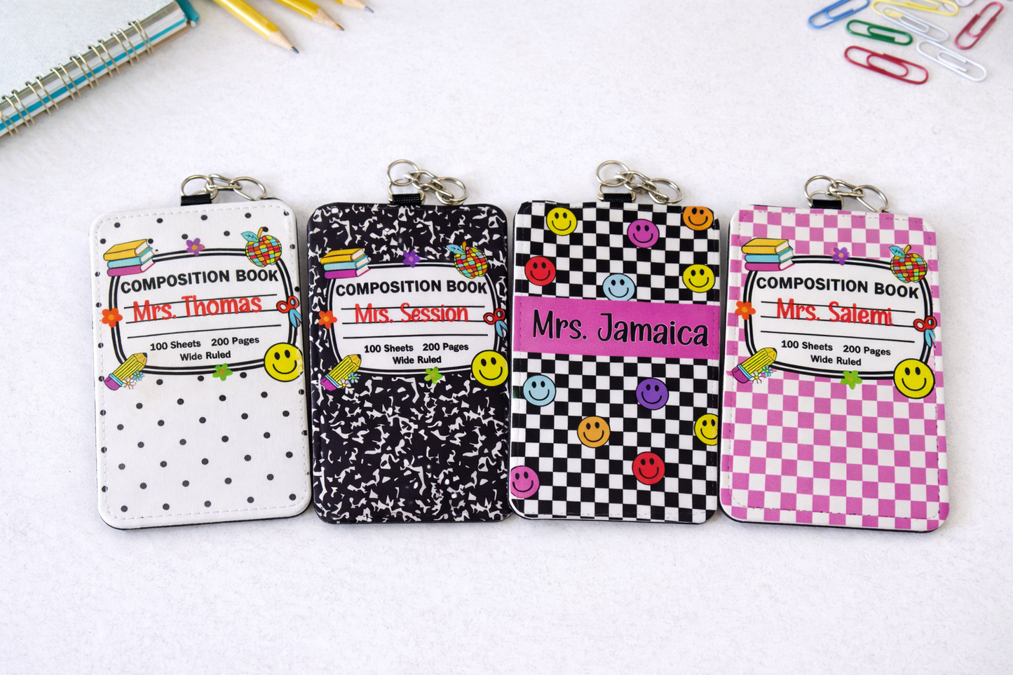 Personalized Composition Notebook Teacher ID Badge Holder
