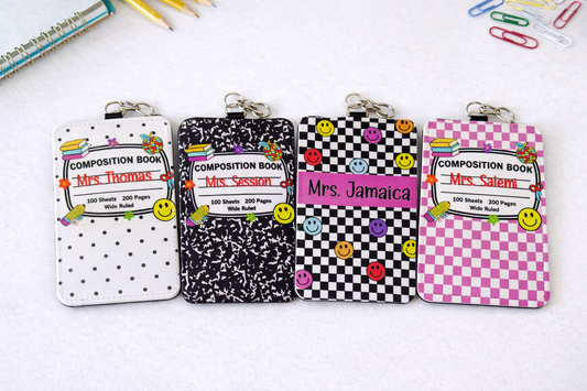 Personalized Composition Notebook Teacher ID Badge Holder
