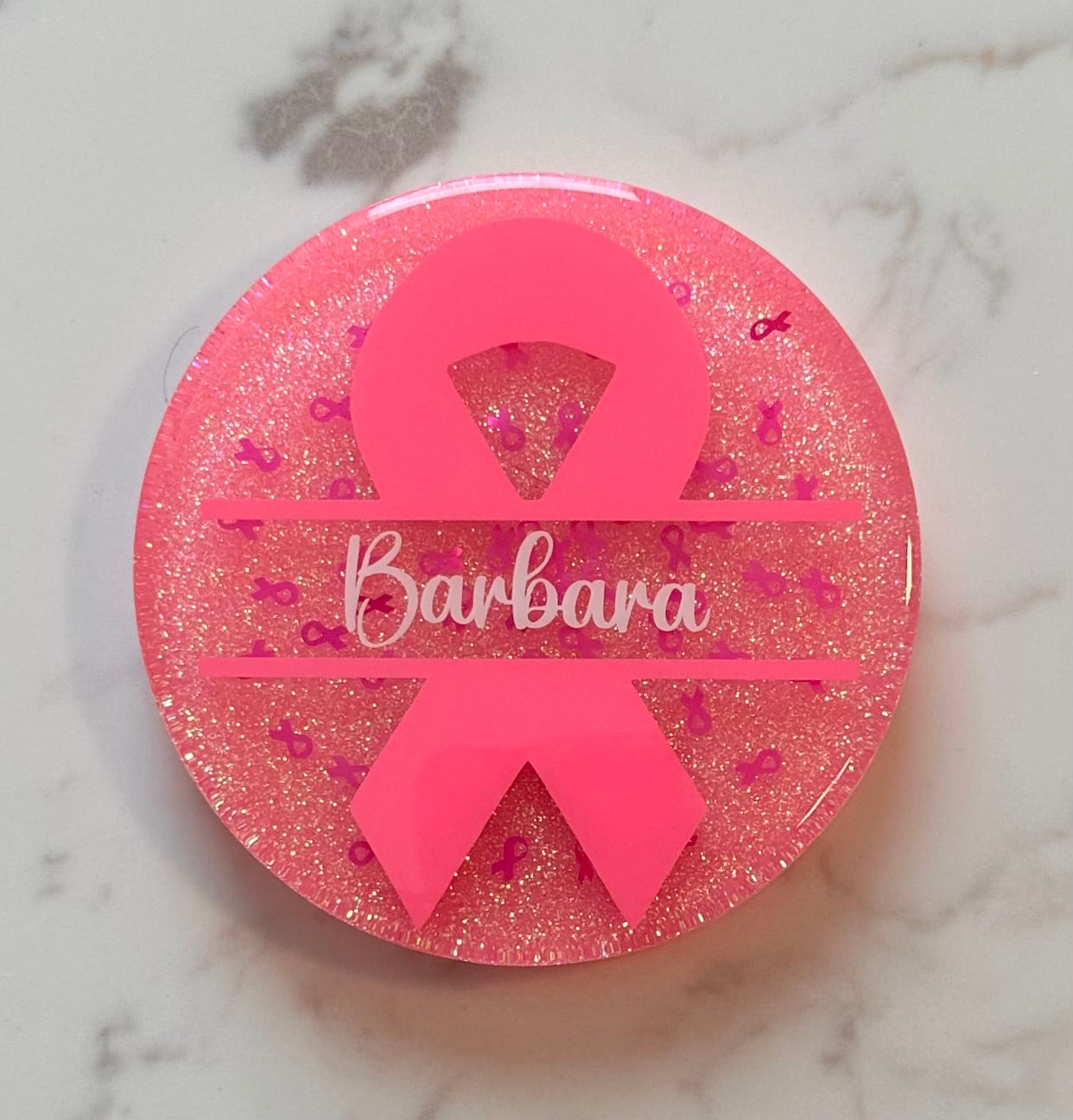 Pink Ribbon Personalized Breast Cancer Awareness Coaster