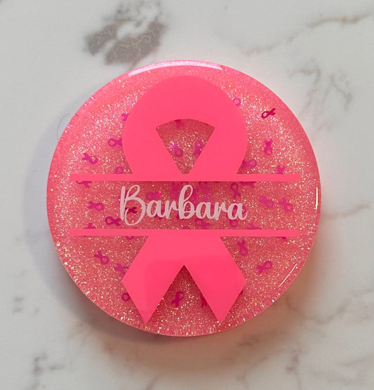Pink Ribbon Personalized Breast Cancer Awareness Coaster