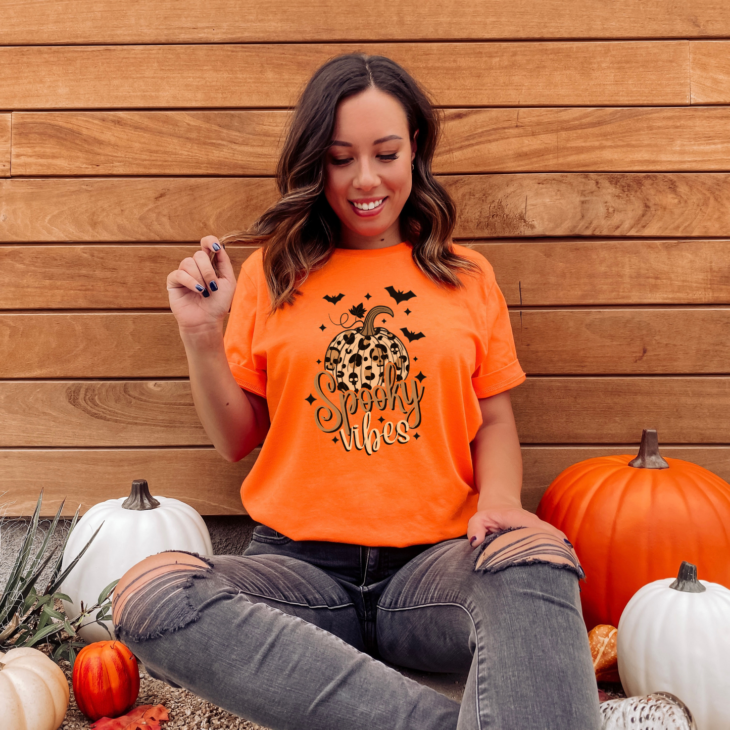 Spooky Vibes Leopard Pumpkin T-shirt