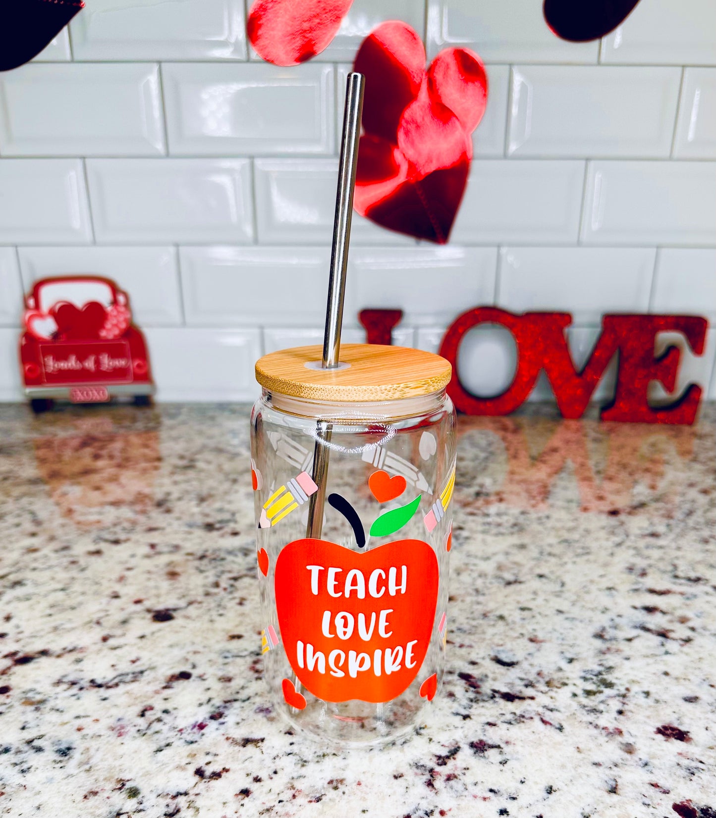 Teach Love Inspire Glass Can